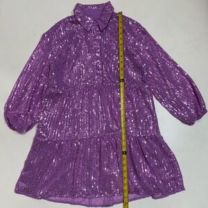 Maeve Anthropologie Mini Shirt Sequin Dress Front Button Pink‎ Purple Size XS